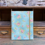 Notebook. Romantic fabric. Rose floral pattern.