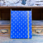 Notebook. Nepali Lokta handcrafted paper. Anchor pattern blue background. 