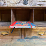Notebook. Red fabric spine and handcrafted paper. Marbled pattern Wings. - Image 2