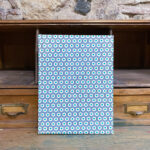 Notebook. Fabric. Beehives print blue tones.