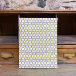 Notebook. Fabric. Beehives print yellow tones.