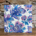 Álbum grande. Tela. Estampado hojas de otoño azul. 